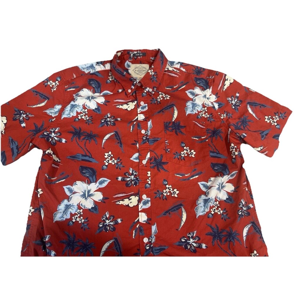 St. John's Bay Hawaiian Floral Hibiscus Prints 100% Cotton Shirt XL Slim Fit